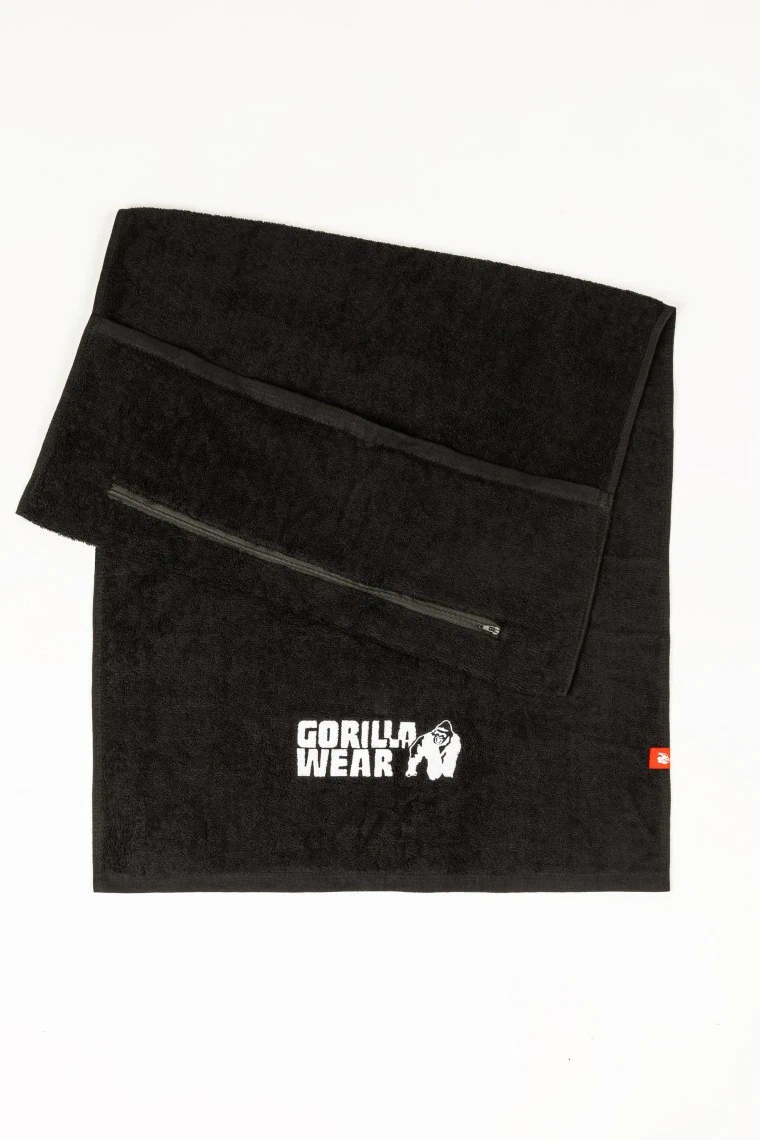 Zip Pocket Gym Towel - Black - Image 1